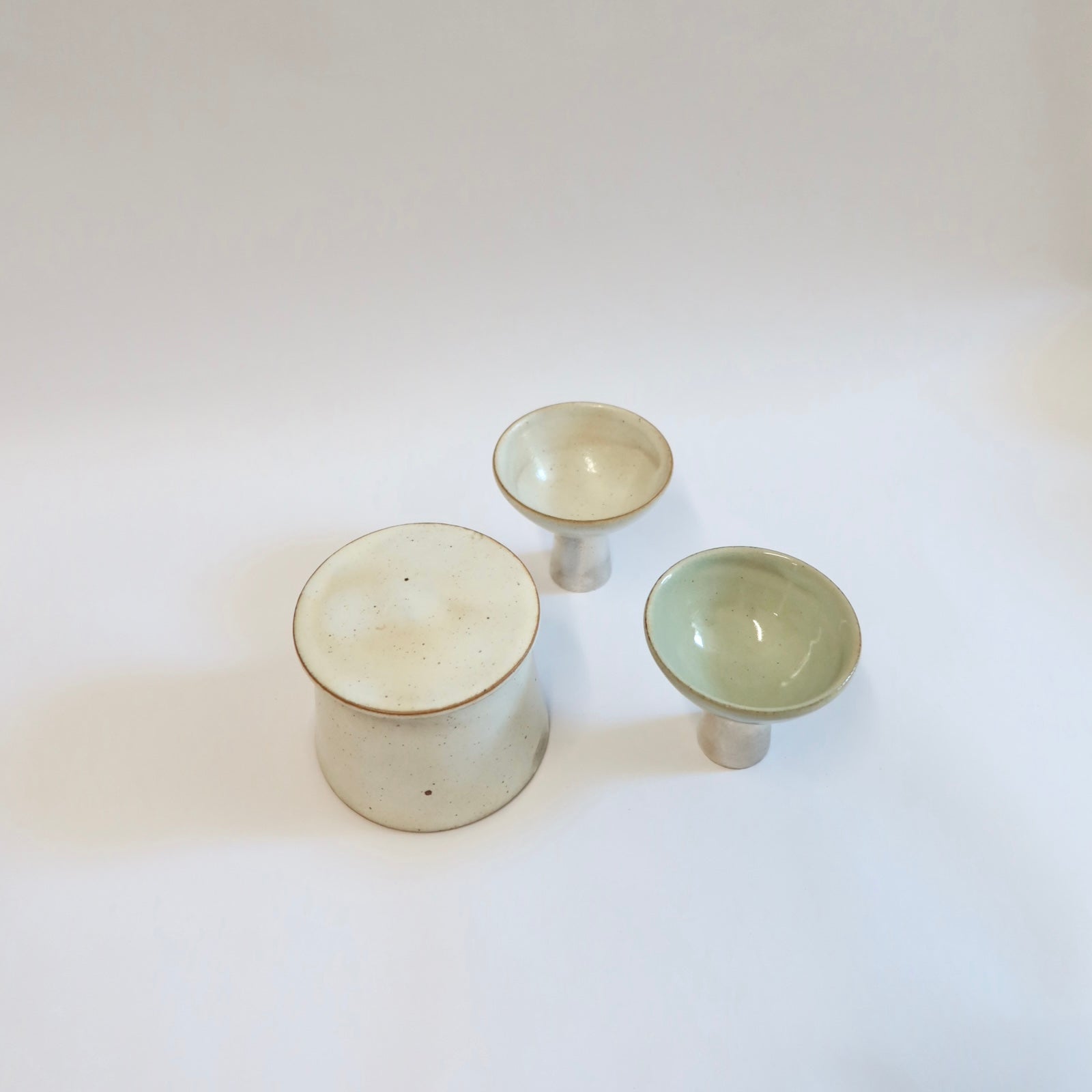 Korean Buncheong Ceramic Silver-Footed Cup Set