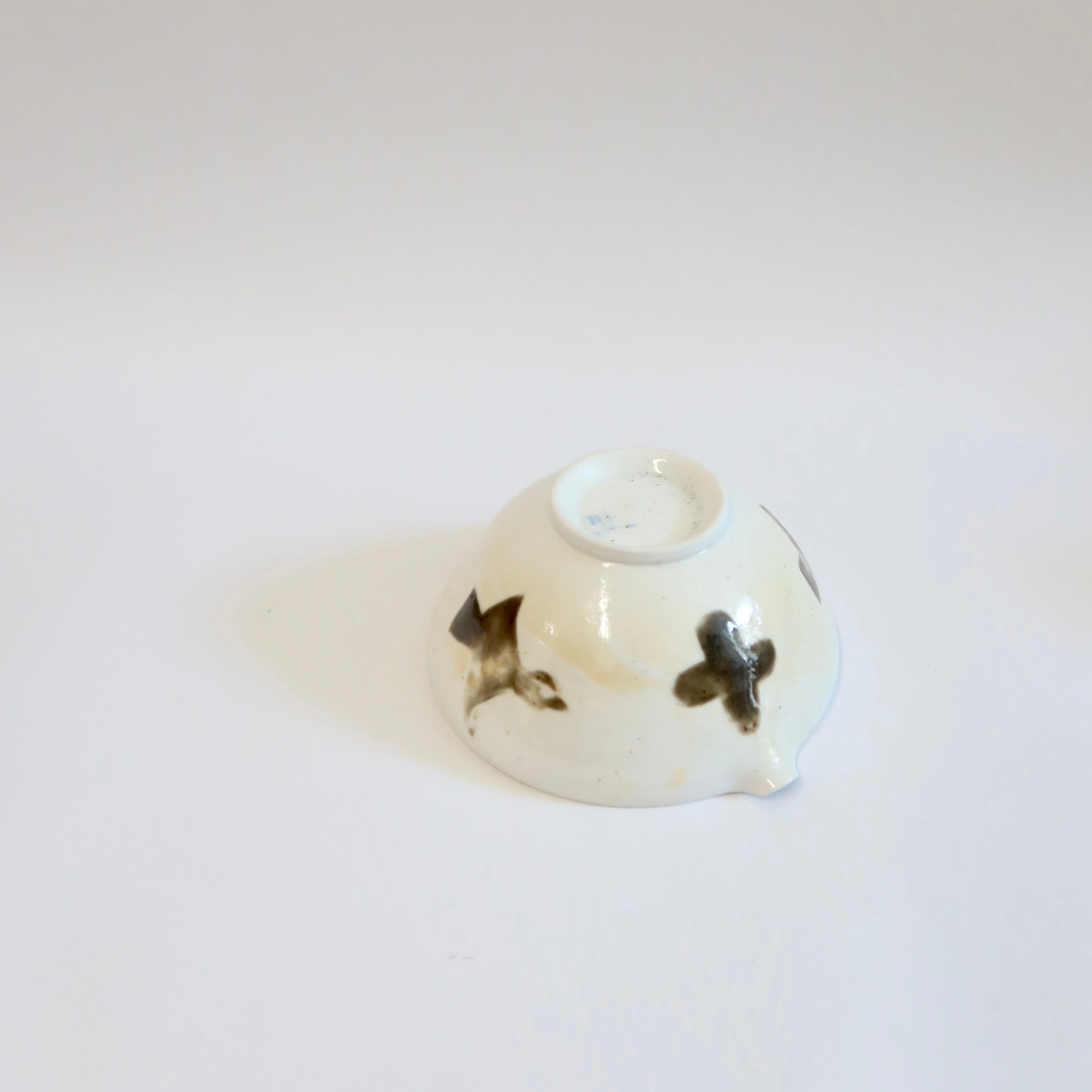 Korean Wood-Fired Porcelain Spouted Matcha Bowl with Bird Motif