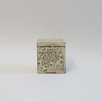 Korean Buncheong Ceramic Lidded Box with Chrysanthemum Motif