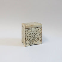 Korean Buncheong Ceramic Lidded Box with Chrysanthemum Motif