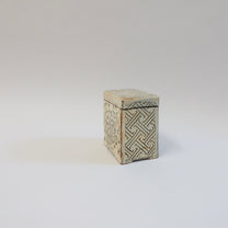 Korean Buncheong Ceramic Lidded Box with Chrysanthemum Motif