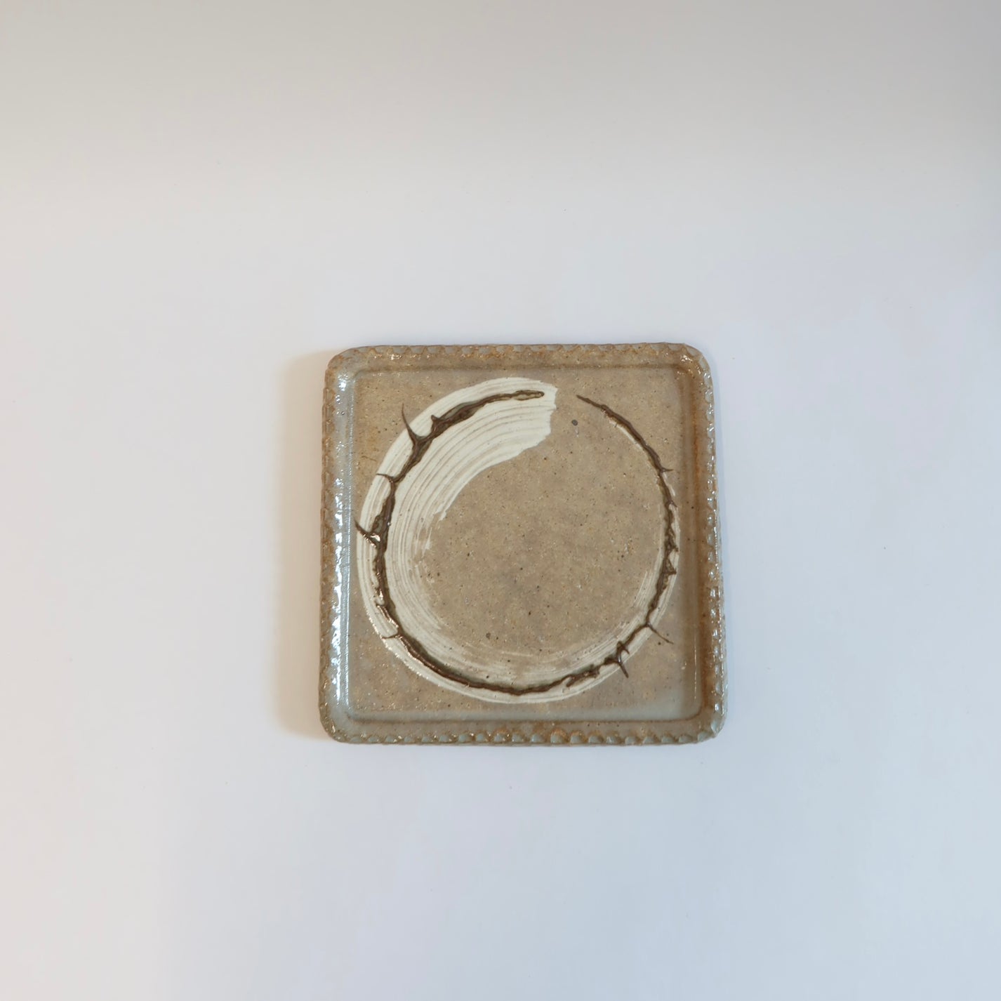 Japanese Square Ceramic Plate with Brushwork