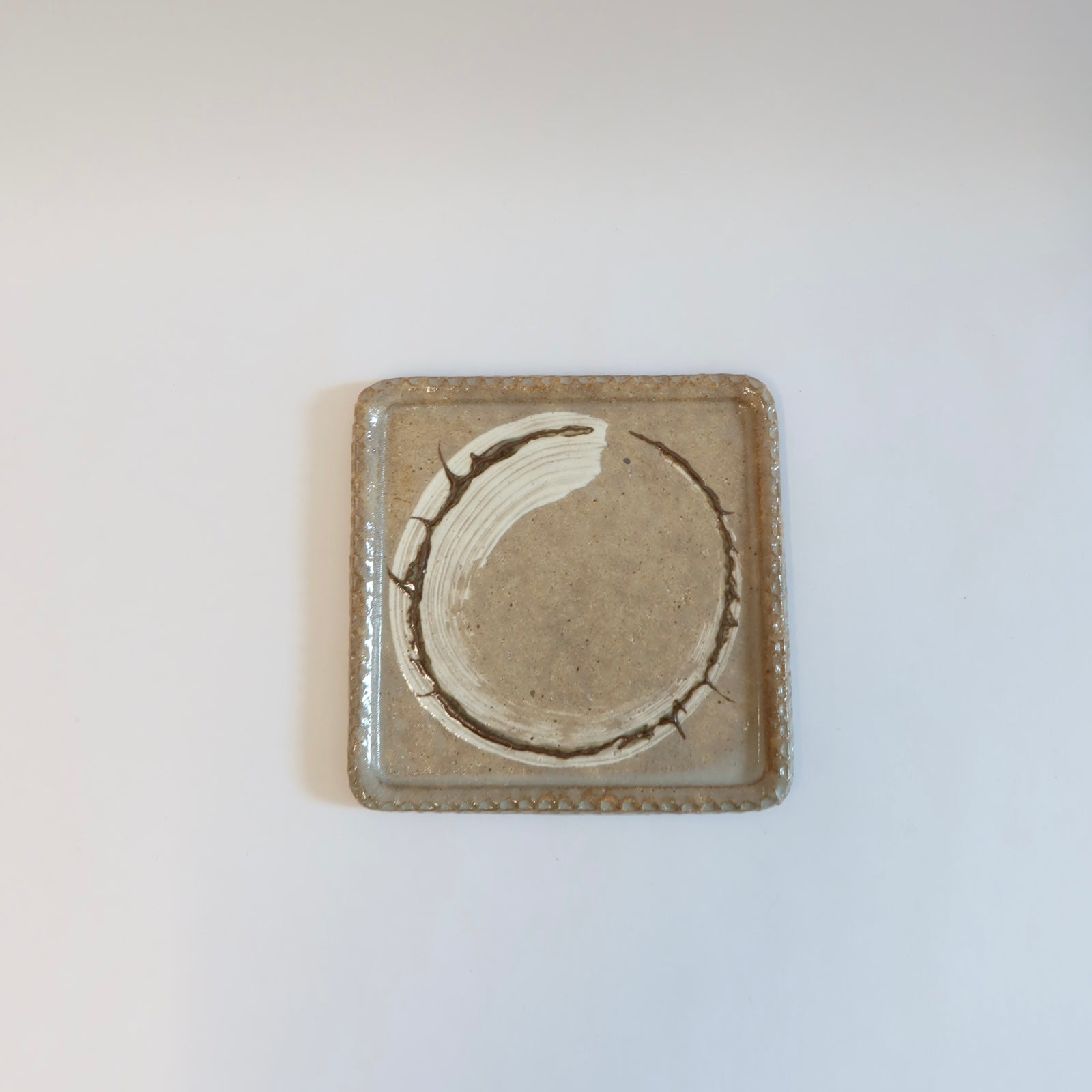 Japanese Square Ceramic Plate with Brushwork