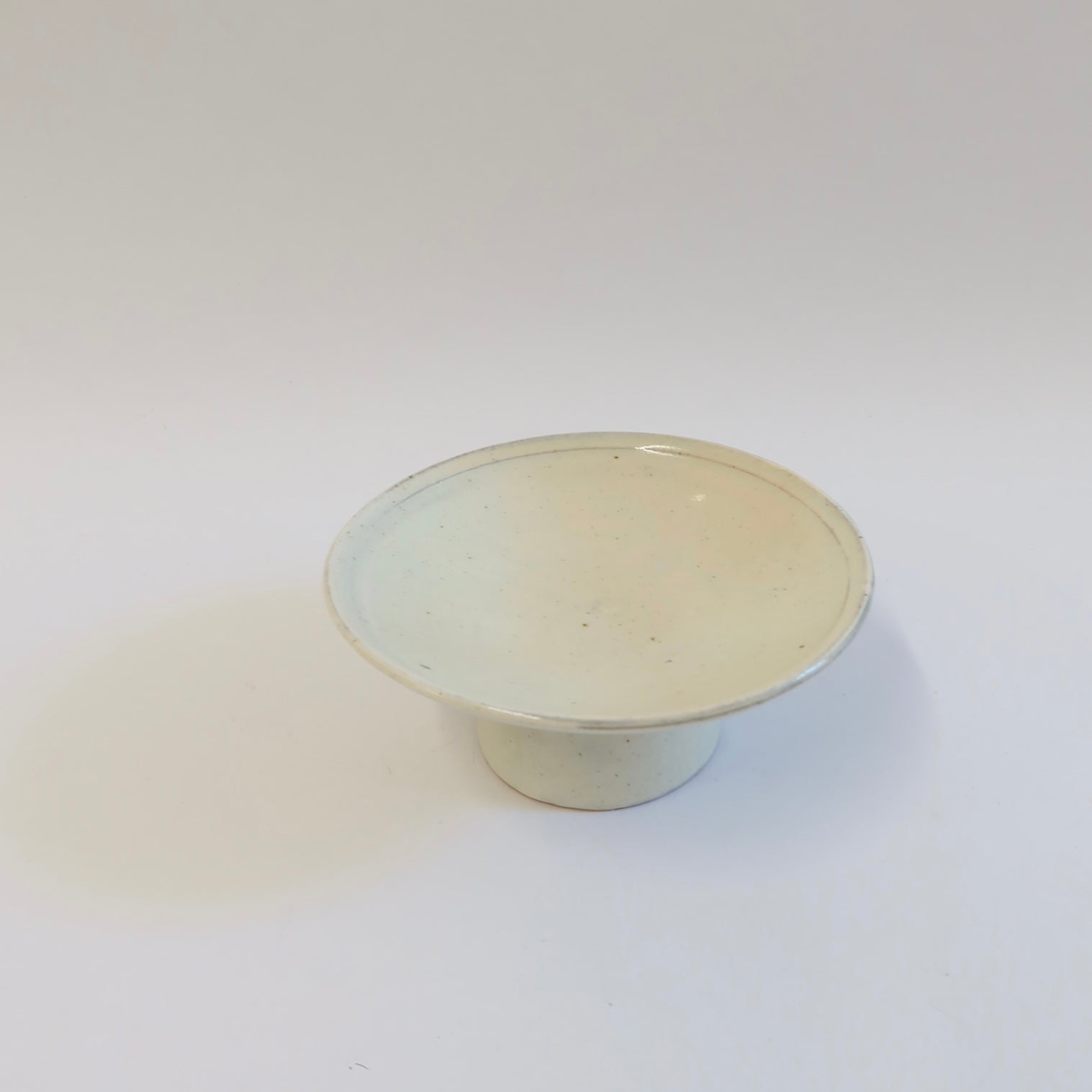 Korean Buncheong Ceramic Round High-Footed Plate, L