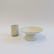 Korean Buncheong Ceramic Round High-Footed Plate, L