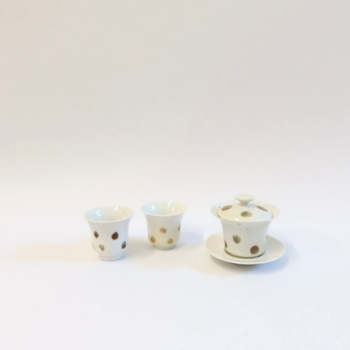Korean Wood-Fired Porcelain Dotted Gaiwan Teapot &amp; Saucer Set