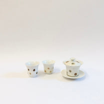 Korean Wood-Fired Porcelain Dotted Gaiwan Teapot &amp; Saucer Set