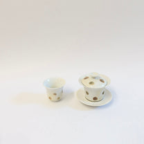 Korean Wood-Fired Porcelain Dotted Gaiwan Teapot &amp; Saucer Set