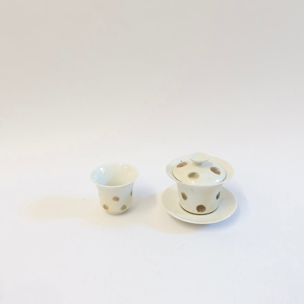 Korean Wood-Fired Porcelain Dotted Gaiwan Teapot &amp; Saucer Set