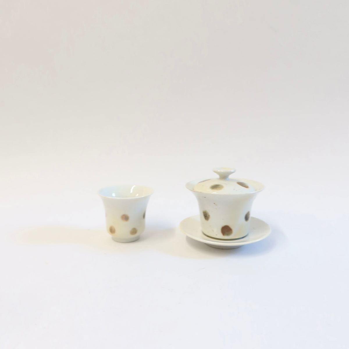 Korean Wood-Fired Porcelain Dotted Gaiwan Teapot &amp; Saucer Set