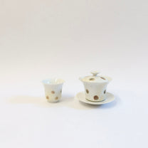Korean Wood-Fired Porcelain Dotted Gaiwan Teapot &amp; Saucer Set
