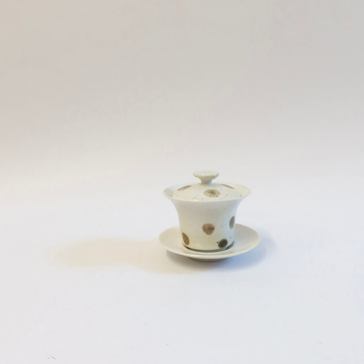 Korean Wood-Fired Porcelain Dotted Gaiwan Teapot &amp; Saucer Set