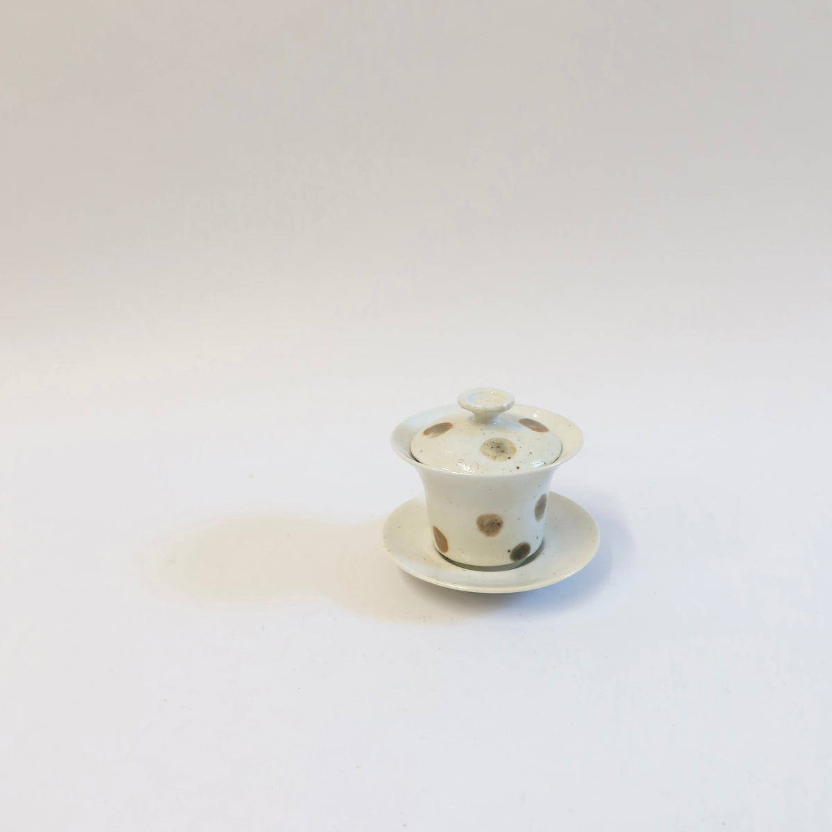 Korean Wood-Fired Porcelain Dotted Gaiwan Teapot &amp; Saucer Set