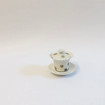 Korean Wood-Fired Porcelain Dotted Gaiwan Teapot &amp; Saucer Set