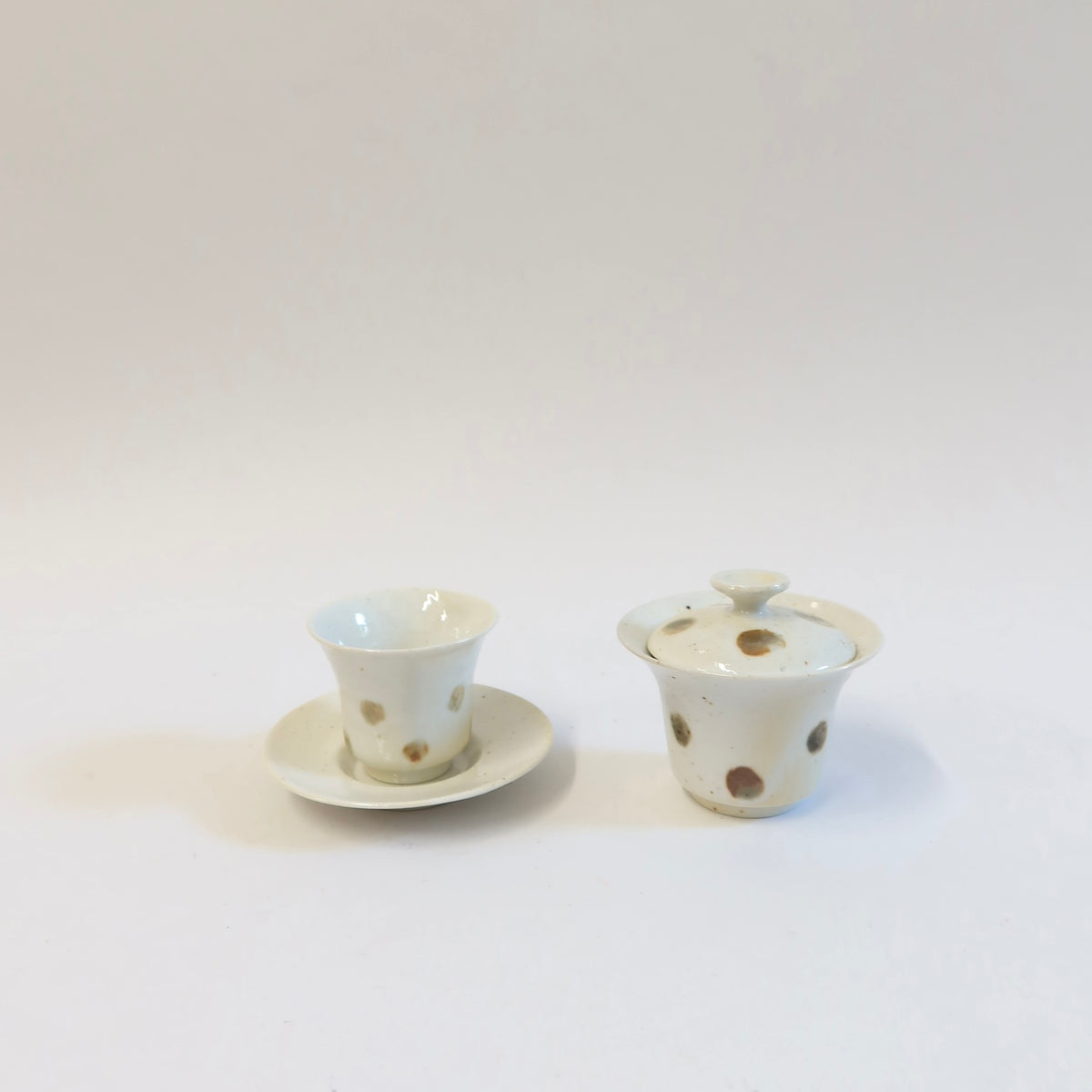 Korean Wood-Fired Porcelain Dotted Gaiwan Teapot &amp; Saucer Set