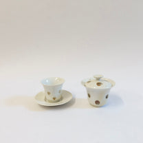 Korean Wood-Fired Porcelain Dotted Gaiwan Teapot &amp; Saucer Set
