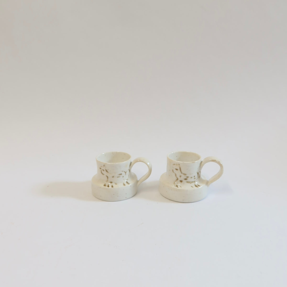 Korean Wood-fired Porcelain Espresso Cup, Cat and Bird Motif