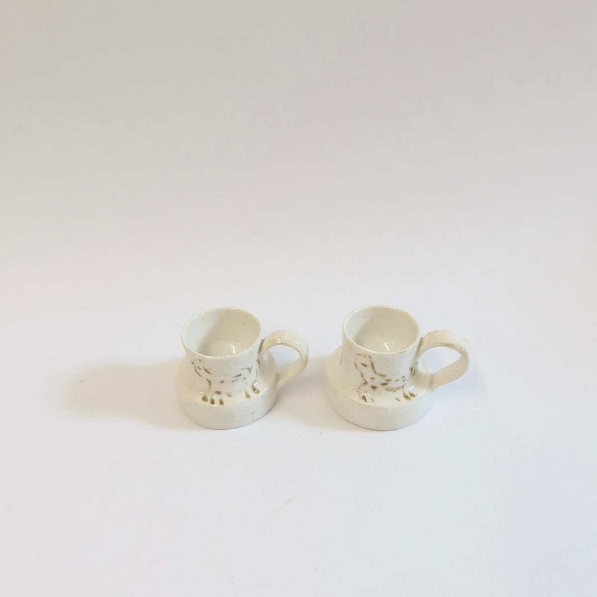 Korean Wood-fired Porcelain Espresso Cup, Cat and Bird Motif