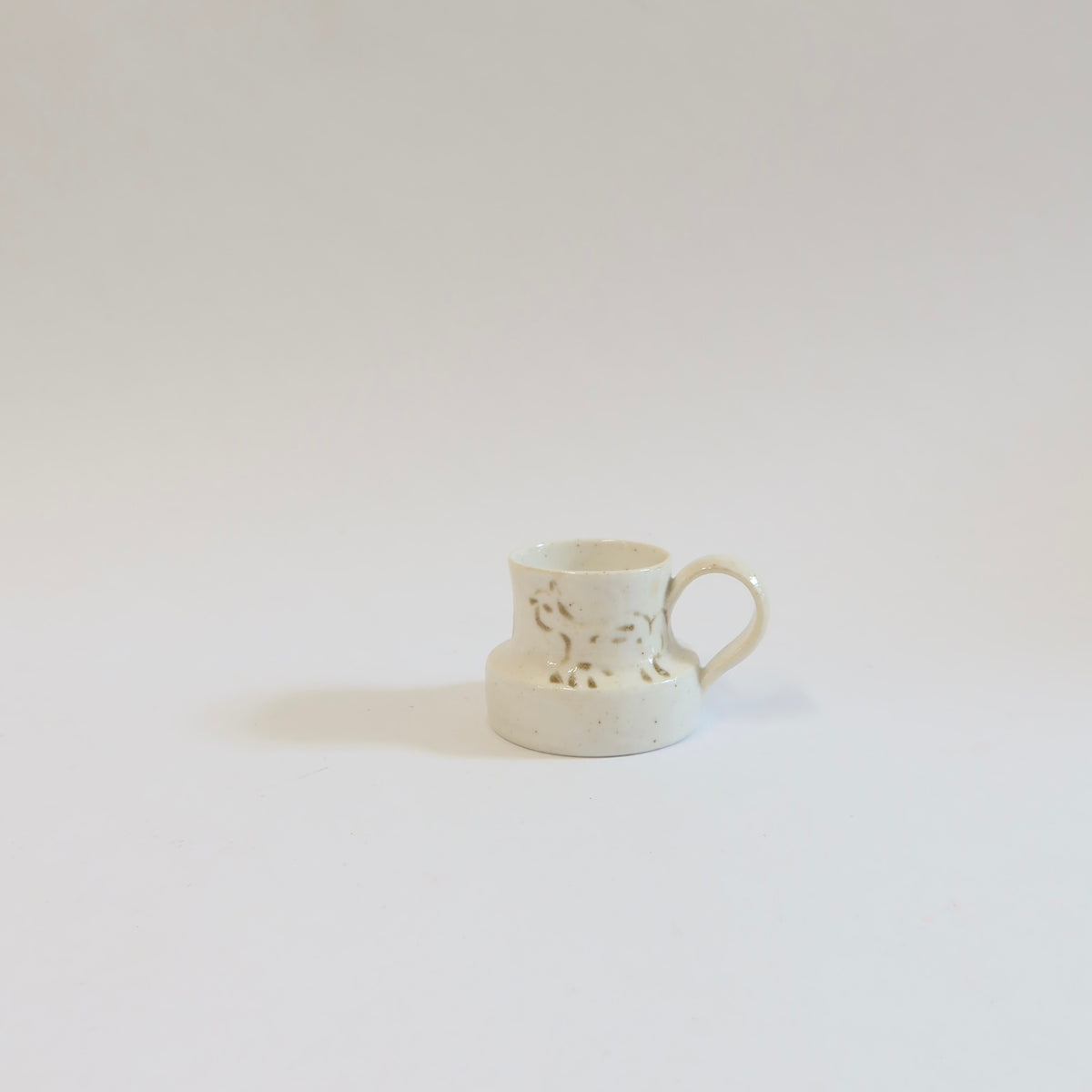 Korean Wood-fired Porcelain Espresso Cup, Cat and Bird Motif