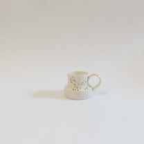 Korean Wood-fired Porcelain Espresso Cup, Cat and Bird Motif