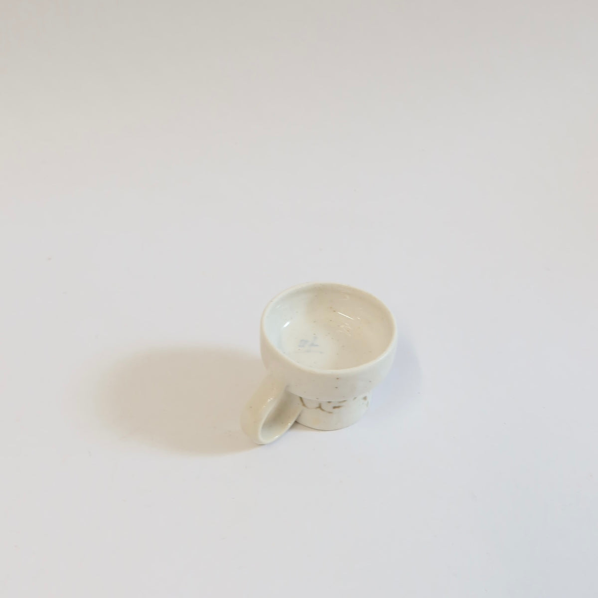 Korean Wood-fired Porcelain Espresso Cup, Cat and Bird Motif