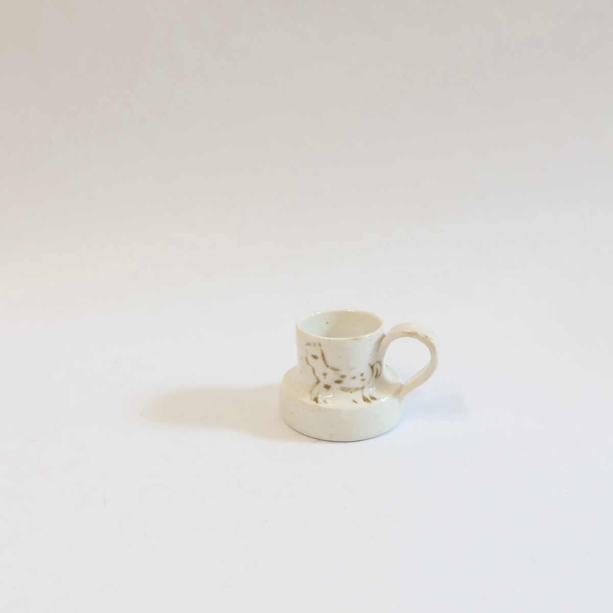 Korean Wood-fired Porcelain Espresso Cup, Cat and Bird Motif