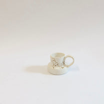 Korean Wood-fired Porcelain Espresso Cup, Cat and Bird Motif