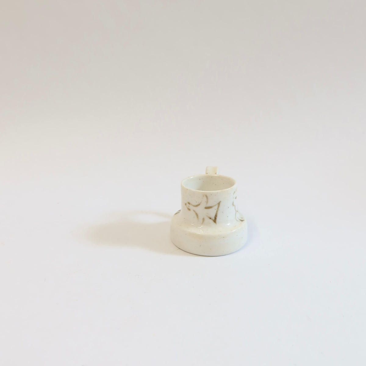 Korean Wood-fired Porcelain Espresso Cup, Cat and Bird Motif