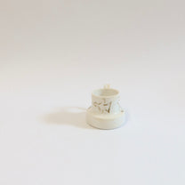 Korean Wood-fired Porcelain Espresso Cup, Cat and Bird Motif
