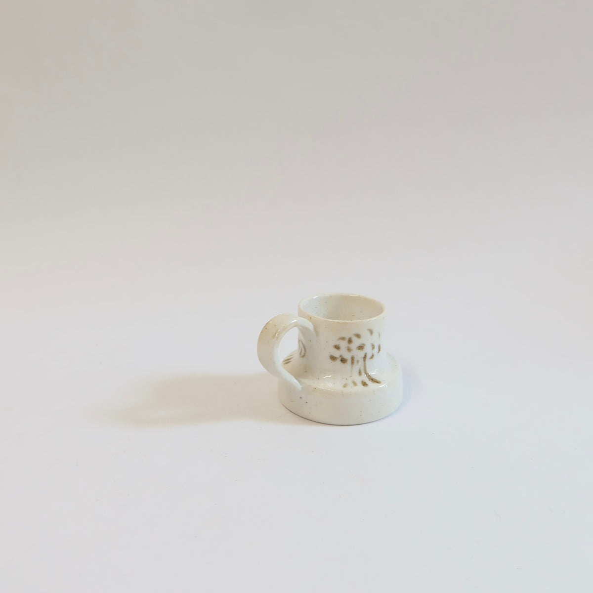 Korean Wood-fired Porcelain Espresso Cup, Cat and Bird Motif