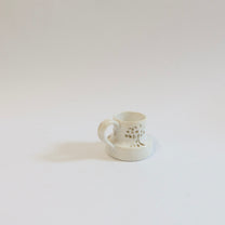 Korean Wood-fired Porcelain Espresso Cup, Cat and Bird Motif