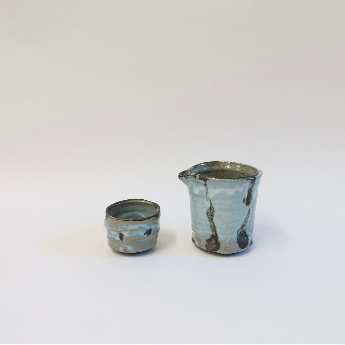 Japanese  Iron-Painted Ash Glazed Katakuchi &amp; Guinomi