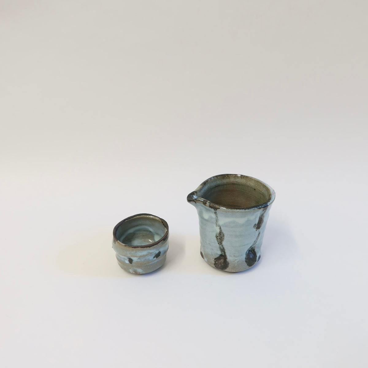 Japanese  Iron-Painted Ash Glazed Katakuchi &amp; Guinomi