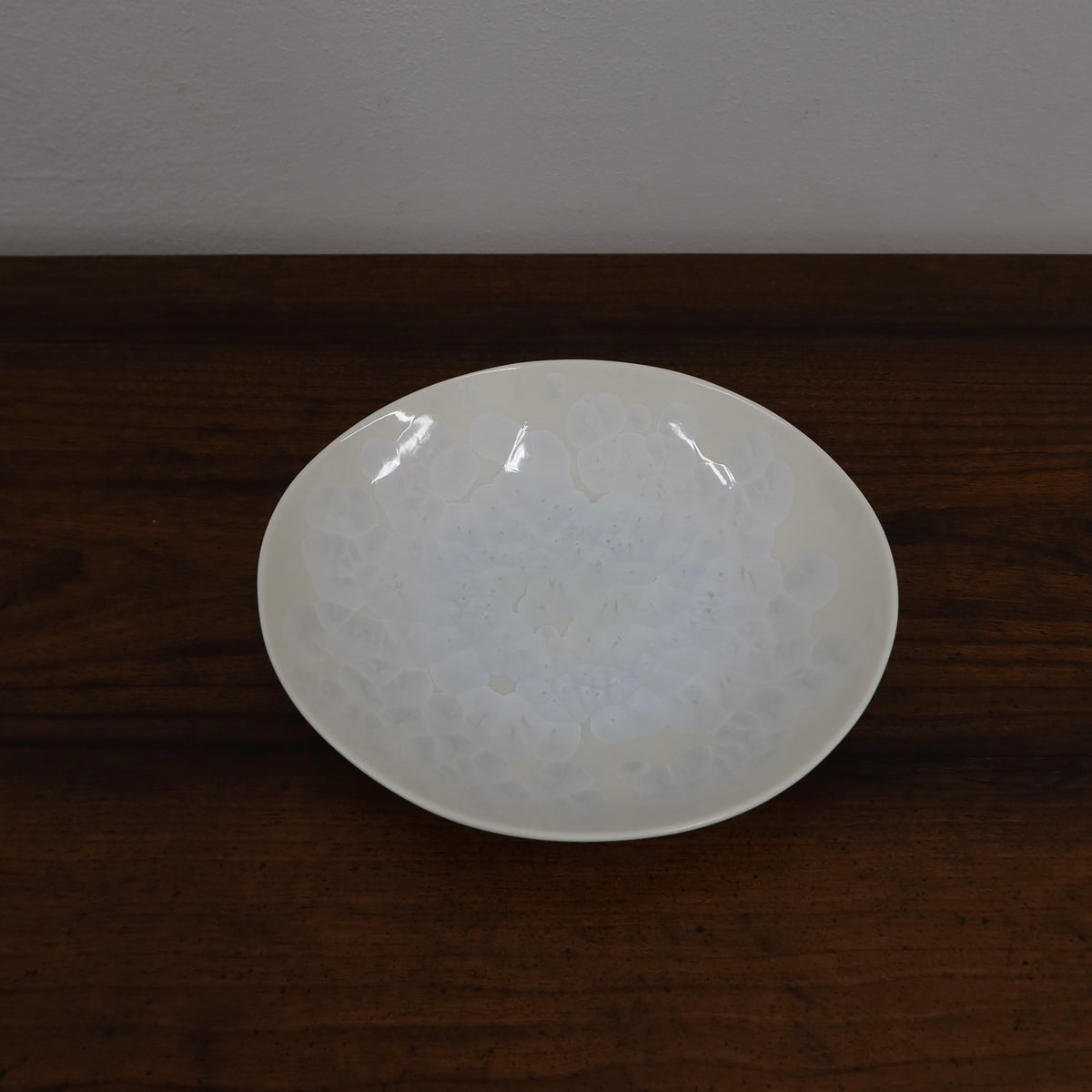 Japanese White Crystalline Glaze Shallow Bowl