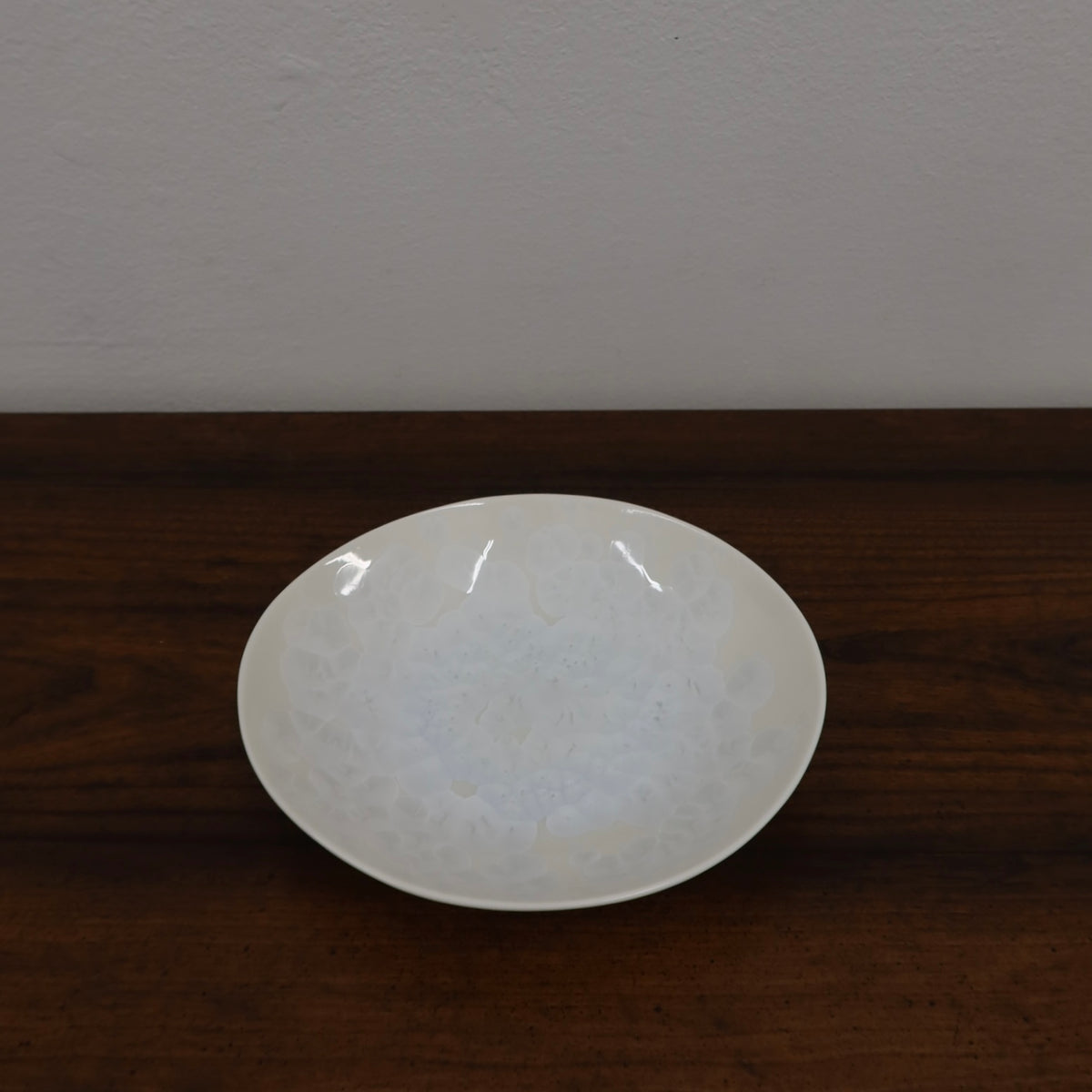 Japanese White Crystalline Glaze Shallow Bowl