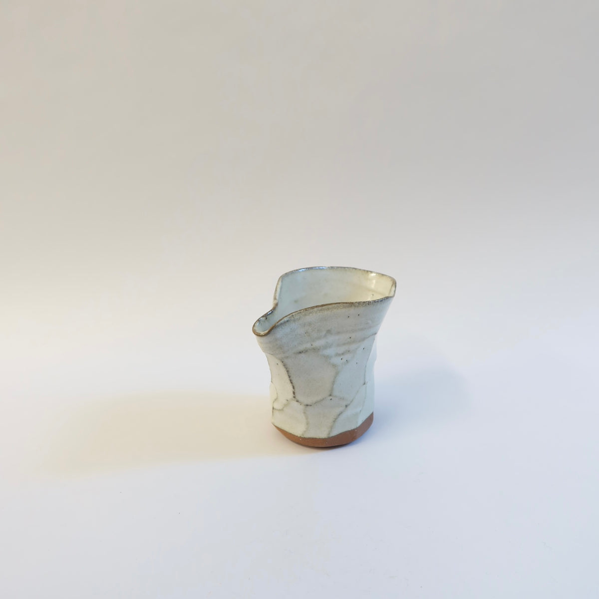 Japanese Ceramic White Glazed Ripple Katakuchi Pouring Vessel and Cup Set
