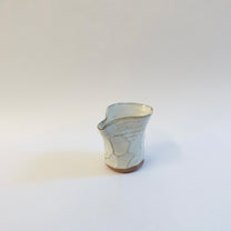 Japanese Ceramic White Glazed Ripple Katakuchi Pouring Vessel and Cup Set