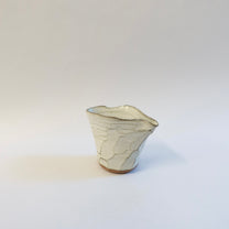 Japanese Ceramic White Glazed Ripple Katakuchi Pouring Vessel and Cup Set