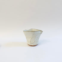 Japanese Ceramic White Glazed Ripple Katakuchi Pouring Vessel and Cup Set