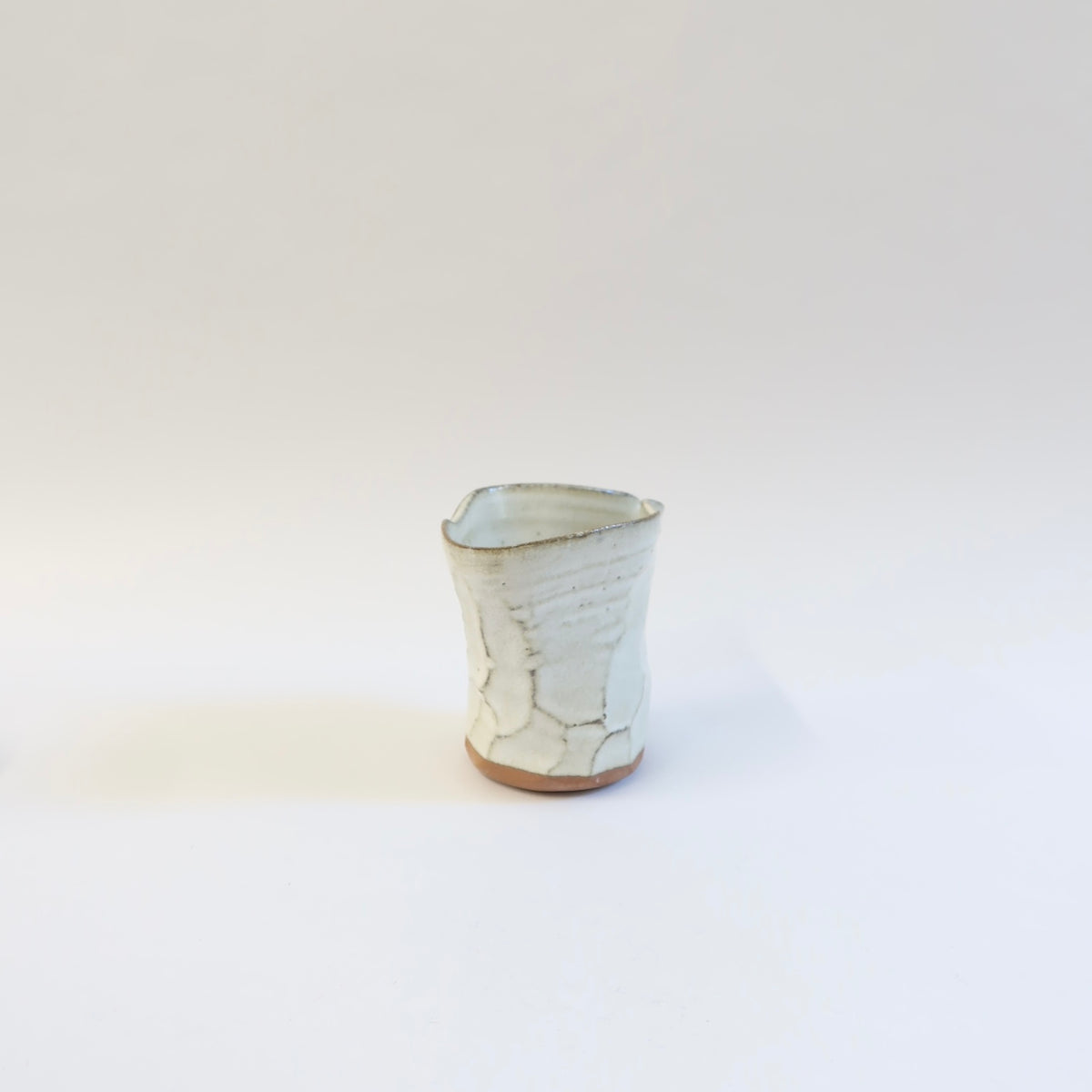 Japanese Ceramic White Glazed Ripple Katakuchi Pouring Vessel and Cup Set
