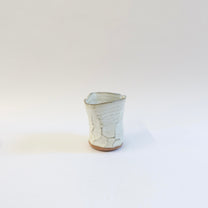 Japanese Ceramic White Glazed Ripple Katakuchi Pouring Vessel and Cup Set