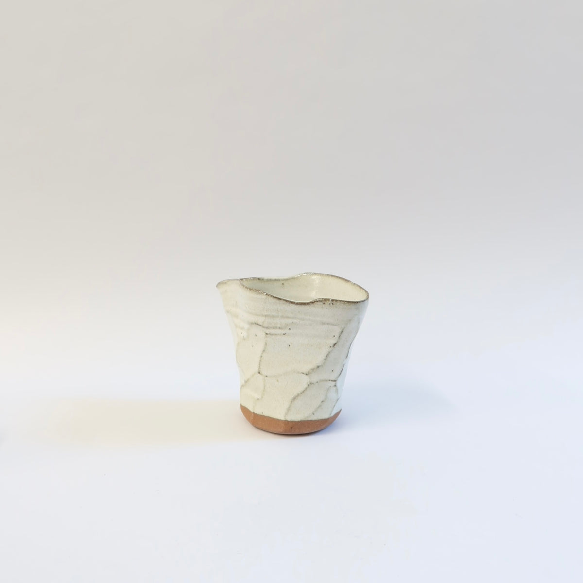 Japanese Ceramic White Glazed Ripple Katakuchi Pouring Vessel and Cup Set