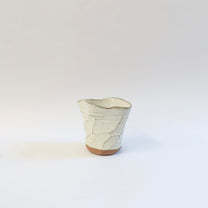 Japanese Ceramic White Glazed Ripple Katakuchi Pouring Vessel and Cup Set