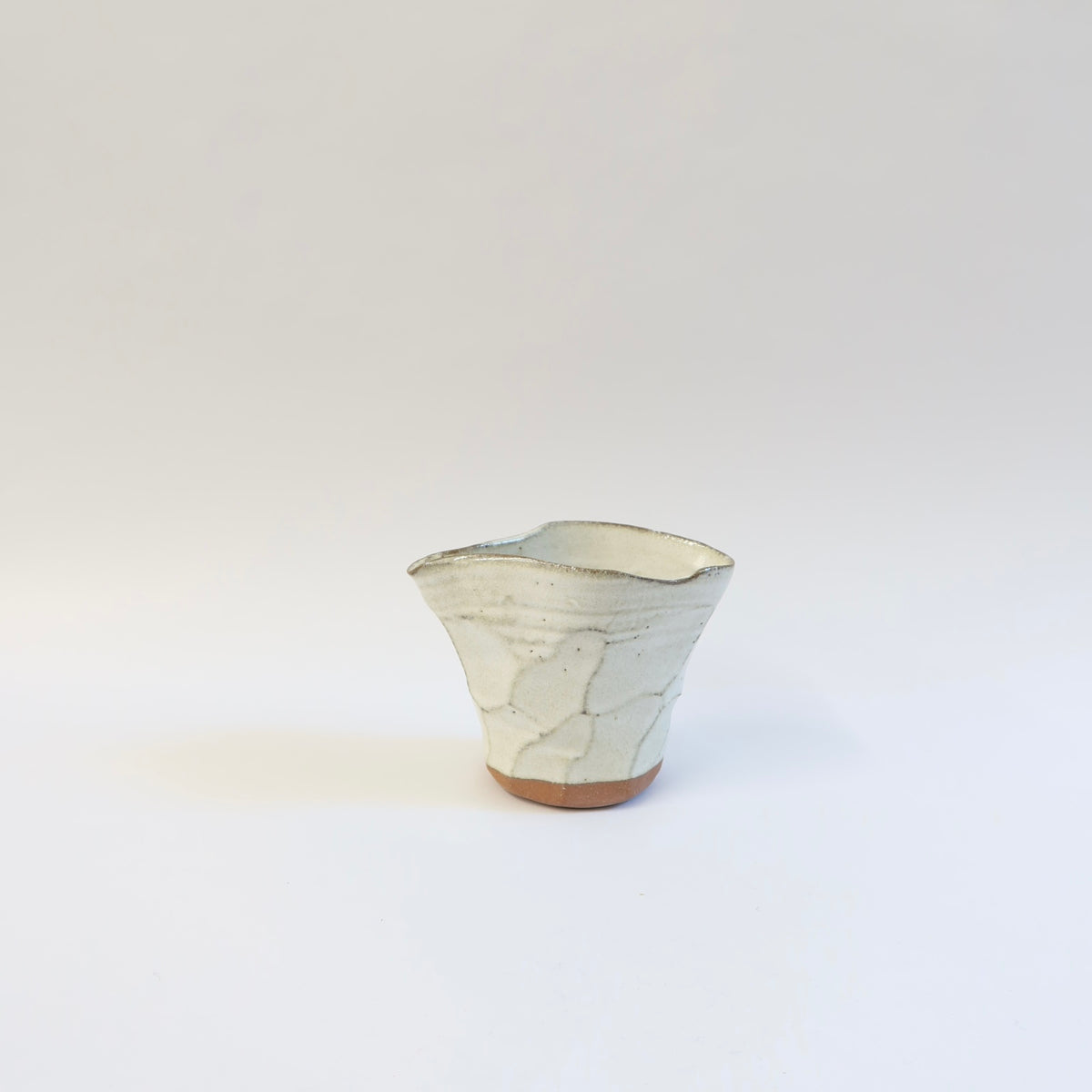 Japanese Ceramic White Glazed Ripple Katakuchi Pouring Vessel and Cup Set