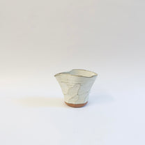 Japanese Ceramic White Glazed Ripple Katakuchi Pouring Vessel and Cup Set