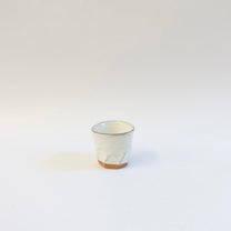 Japanese Ceramic White Glazed Ripple Katakuchi Pouring Vessel and Cup Set
