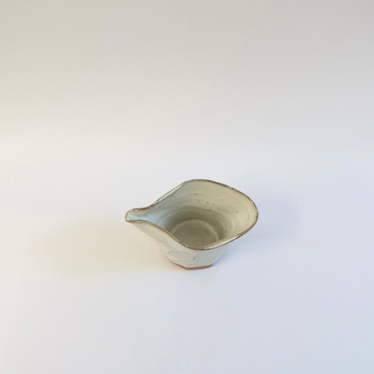 Japanese Ceramic White Glazed Ripple Katakuchi Pouring Vessel and Cup Set