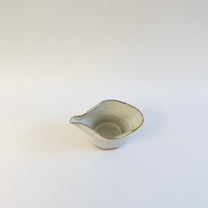 Japanese Ceramic White Glazed Ripple Katakuchi Pouring Vessel and Cup Set