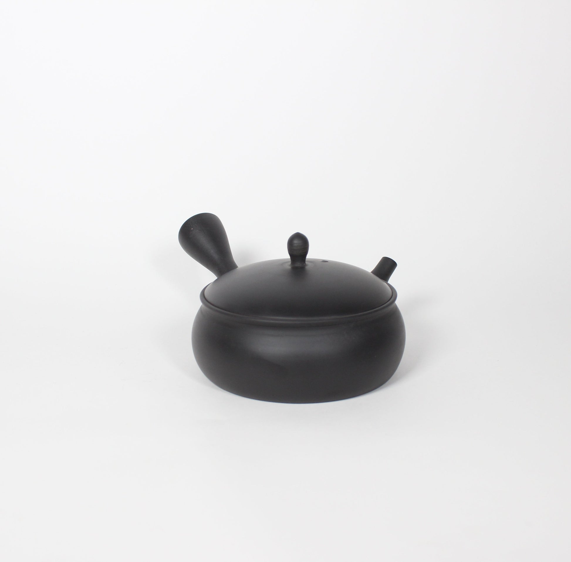 Japanese Tokoname Ceramic Kyusu Round Tea Pot, Black
