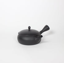 Japanese Tokoname Ceramic Kyusu Round Tea Pot, Black